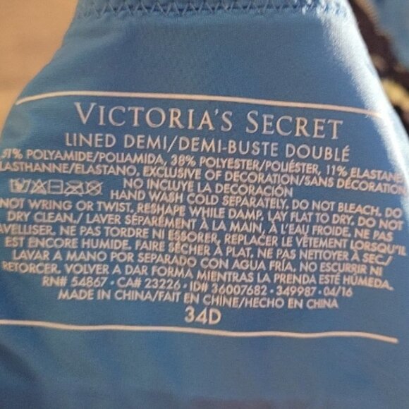 2 for $20 Victoria's Secret Blue Lined Demi Bra Full Coverage Size 34D - Picture 5 of 5